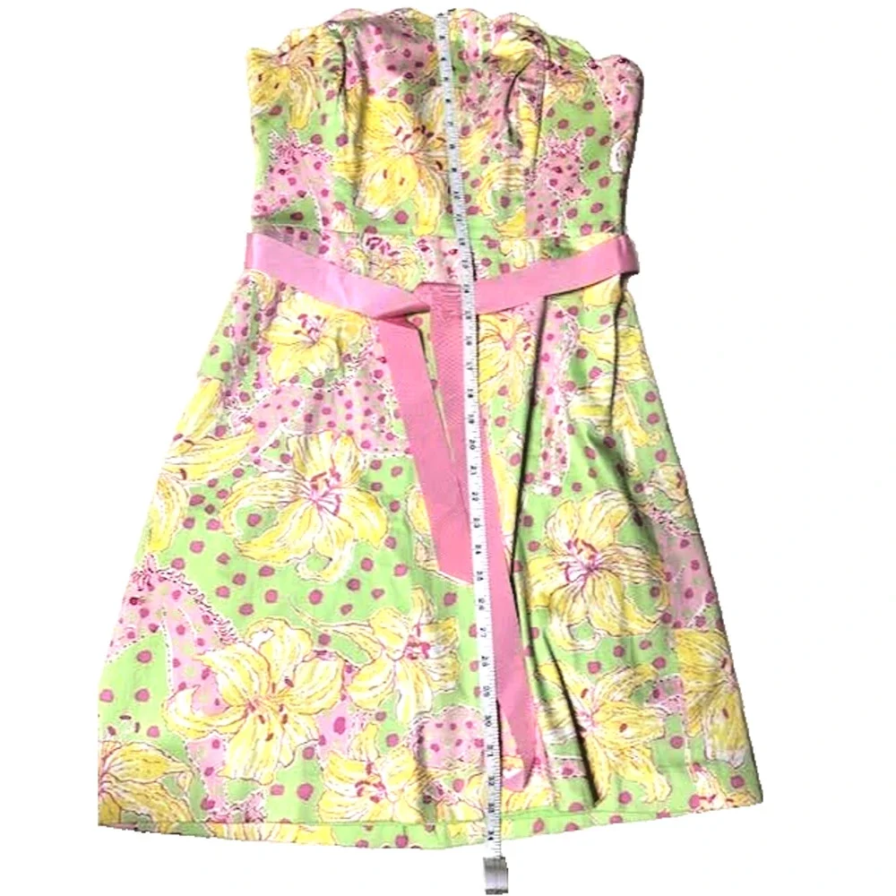 Lilly Pulitzer Strapless Floral Dress Pink Green Cotton Summer Sundress Sz 8 - Picture 8 of 14